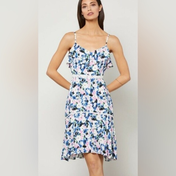 BCBGMAXAZRIA Harley Ruffle Dress In Blue Floral Print 6 NWT - Picture 1 of 16